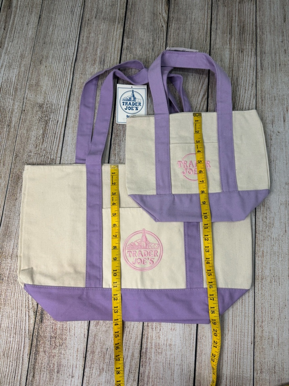 NWT 2026 Trader Joe’s Lavender Tote Set - Full Size & Mini Pastel Canvas - Picture 3 of 9
